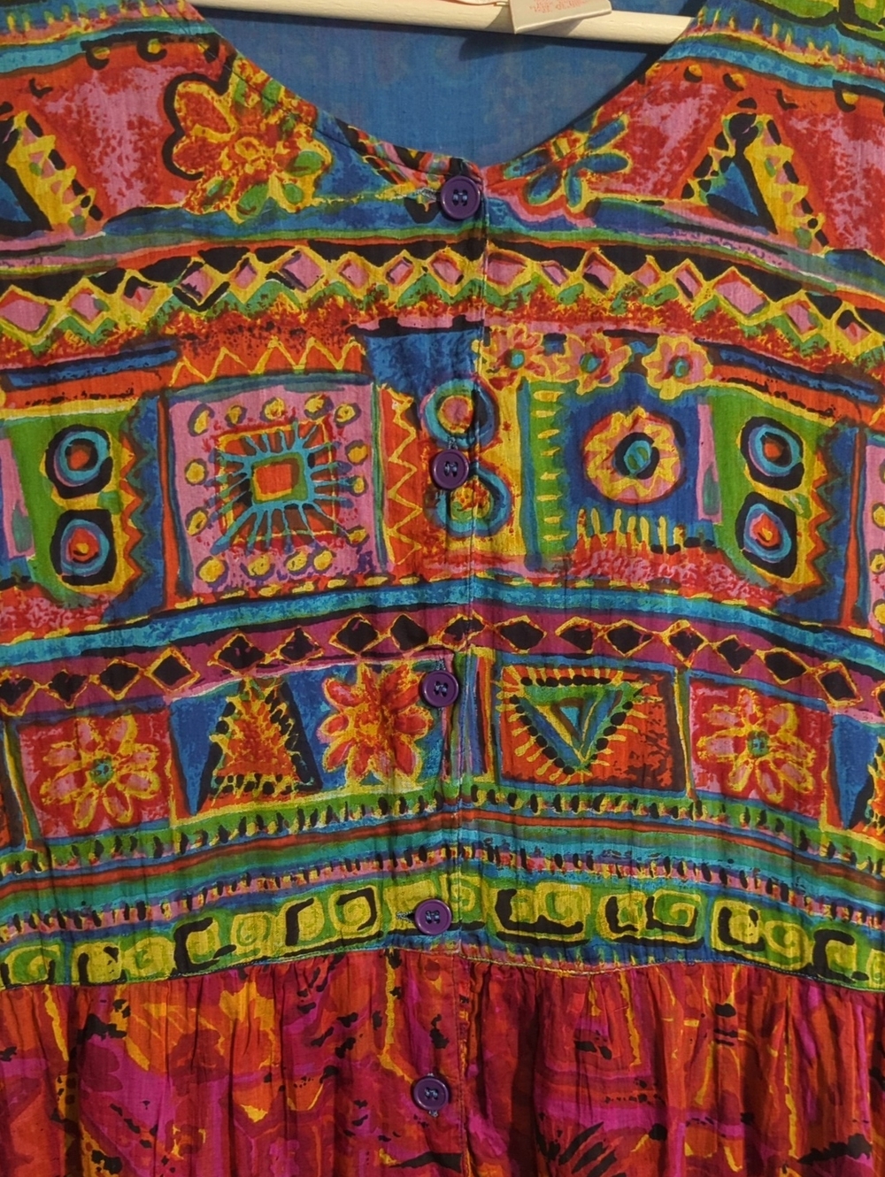VINTAGE bohemian printed patchwork maxi dress - size large - Picture 3 of 7